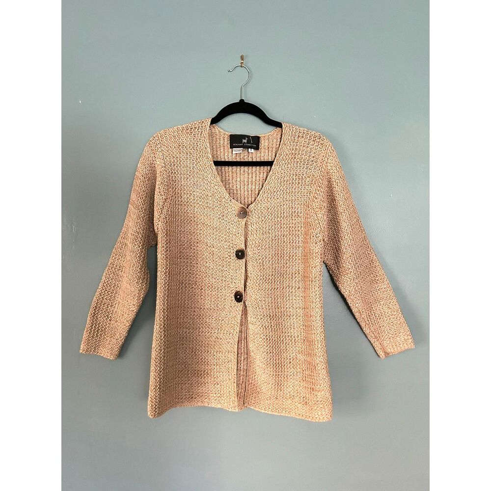 Peruvian Connection 100% Pima cotton handmade in Peru 3 button beige cardigan S